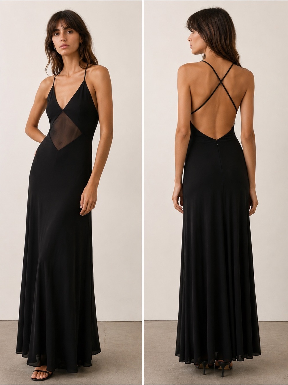 STAUD Fleur Dress – Black Sheer Cutout Maxi Gown NWT Size Small MSRP$450